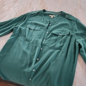 Green Button-Up Blouse